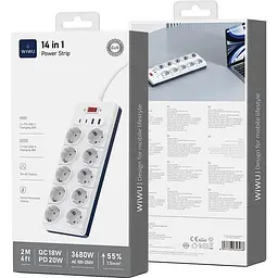 Мережевий фільтр WiWU Wi-S008 20W GaN EU 2m White (6977703656268) [162495] - мініатюра 4