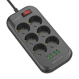 Мережевий фільтр подовжувач 6 розеток з 4 USB 2м із захистом та заземленням чорний LDNIO SE 6403 2500W 10A - мініатюра 3