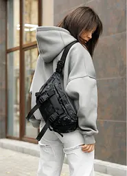 Жіноча сумка бананка Sambag Dynamicdart чорна 38 × 21 × 7 см (80411702) - мініатюра 2