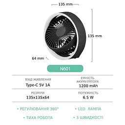 Вентилятор настільний бездротовий GXQC N601 чорний - мініатюра 9