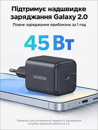 Мережевий зарядний пристрій UGREEN X524 1 USB-C до 45 Вт PD 3.0 PPS чорний (65052) - мініатюра 2