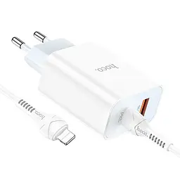 Блок живлення зарядний адаптер HOCO C97A 2 виходи + кабель Type-C to Lightning charger set 2 виходи білий - мініатюра 4