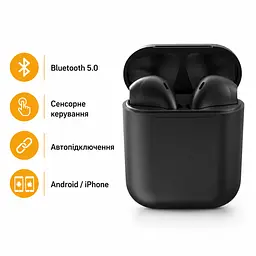 Бездротові навушники inPods i12 TWS Bluetooth 5.0 сенсорні з магнітним кейсом чорні (SKU-137) - мініатюра 2