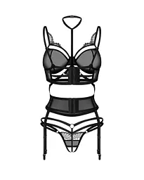Комплект білизни Obsessive Premesis Black otwarty L/XL (чорний) - мініатюра 6