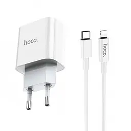 Мережевий зарядний пристрій 1Type-C Hoco C76A PD 20W White + Cable Type-C to Lightning
