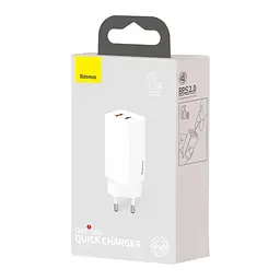 Адаптер сетевой BASEUS GaN2 Lite Quick Charger 1USB/1Type-C, 65W/3A, PD/QC (CCGAN2L-B02) - миниатюра 3