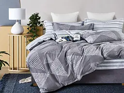 Комплект постільної білизни Ecotton полуторний сатин 215х150 см сірий з білим (23670) - мініатюра 2
