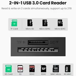 Card Reader USB 3.0 --> 2-слота SD/TF Card 0,15 м кабель CR127 Ugreen (20250) - мініатюра 3