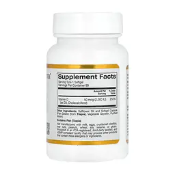 Вітамін Д-3 California Gold Nutrition Vitamin D3 50 mcg (2000IU) 90 softgels - мініатюра 2
