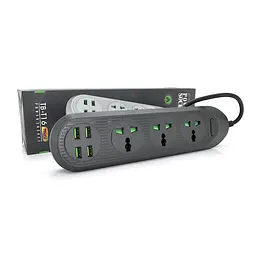 Мережевий фільтр ТВ-Т16mini, 3 розетки + 4 USB, 2 м, перетин 3х0,75мм, 3000W, Black, Box - мініатюра 2