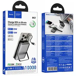 Портативний ЗП Power Bank Hoco Q43 Clever dual PD20W з БЗП Type-C 10000 mAh Metal gray - мініатюра 4