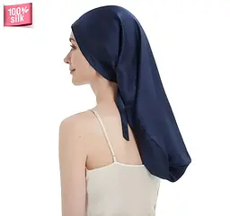 Шовкова шапочка для сну MaryuPHair з 100% натурального шовку для захисту волосся (синій)