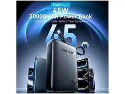Зовнішній акумулятор (Power Bank) Vention 20000mAh 45W Mini with Built-in USB-C Gray (FHGH0) - мініатюра 2