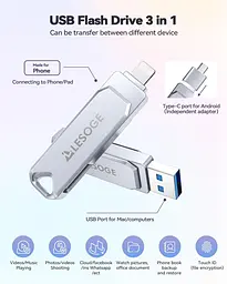 USB флеш-накопичувач 256 ГБ LESOGE Apple MFI USB-накопичувачі, 3 в 1 високошвидкісний USB-флеш-накопичувач - мініатюра 6