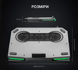 Охолоджувальна підставка для ноутбука GamePro GPCP-1540 RGB 2xUSB 3xfans до 17 дюймів - мініатюра 10