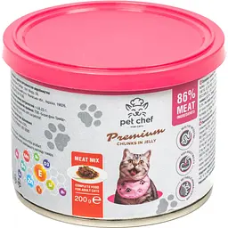 Вологий корм для дорослих котів Pet Chef Шматочки в желе М’ясний мікс 200 г - мініатюра 2