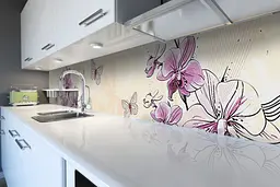 Кухонний фартух Намальовані орхідеї вінілова наклейка метелики бежевий 65х250 см Happy Pocket Z180780