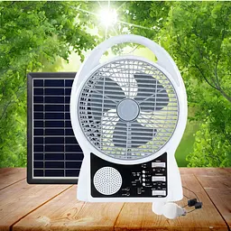 Вентилятор портативний Solar з USB, Bluetooth, MP3, FM-радіо / Акумуляторний вентилятор з LED підсвічуванням, 2 швидкості, 6Вт 5500 мАг - мініатюра 3