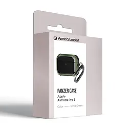 Чохол для навушників Apple AirPods Pro 3, оливковий, Panzer, протиударний захисний кейс з TPU та полікарбонату, посилені стінки, захист від подряпин, пилу та ударів, легкий та компактний, з карабіном для кріплення, ArmorStandart (ARM88289) - мініатюра 2