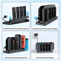 Зарядна док-станція YUANHOT 9-в-1 для контролерів Nintendo Switch 2, OLED, Original, Joy-Con двоспрямована магнітна станція чорна (SKU-032) - мініатюра 5