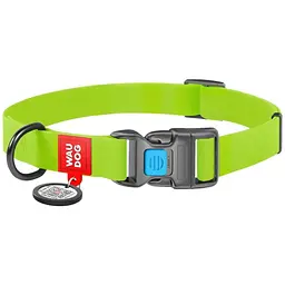 Нашийник для собак Waudog Waterproof, коллартекс, водостійкий, з QR паспортом, пластикова пряжка-фастекс, 23-35х1,5 см, салатовий