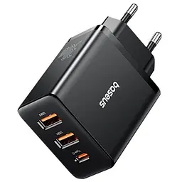 Зарядний пристрій адаптер живлення на 3 порти Baseus Cube Fast Charger 2U+C 30 W чорний