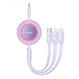 Кабель Baseus Bright Mirror 2 Series Retractable 3-in-1 Cable Type-C to MicroUSB+Lightning+Type-C 100W 1.1m CAMJ010205 Purple