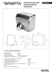 Автоматична сушарка для рук Bemeta Hotel 220-240V/50HZ, 2500W 106224015 - мініатюра 2
