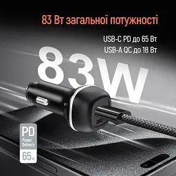 Зарядний пристрій ColorWay USB-C PD65W + USB QC3.0 car adapter (CW-CHA068PD-BK) - мініатюра 7