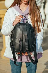 Жіночий шкіряний рюкзак міський чорний 73590 Tiding Bag - мініатюра 9