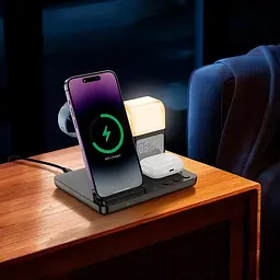 Зарядка Qi HOCO Crown 3-in-1 night light wireless fast charger with clock cq9 |15W| - мініатюра 2