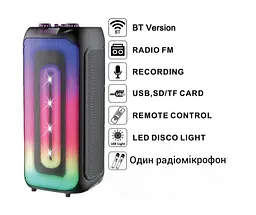 Колонка акумуляторна портативна 2x8" PartyBox 80Вт з радіомікрофоном караоке акустична система LED RGB підсвічування USB/BT/FM/TWS UKC E-882 - мініатюра 2
