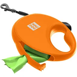 Повідець-рулетка для собак Waudog R-leash з контейнером для пакетів, світловідбивна стрічка, L до 40 кг, 5 м помаранчевий