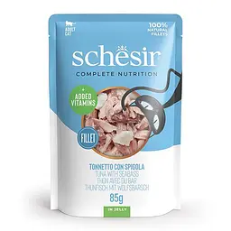 Вологий корм для котів Schesir Tuna with Seabass Шезір тунець з морським окунем в желе натуральні консерви пауч 85 г (171054)