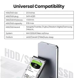 Зовнішня кишеня для накопичувача UGREEN CM300 2.5-Inch SATA External Hard Drive Enclosure(UGR-70499) (UGR-70499) - мініатюра 6