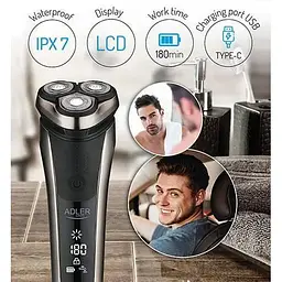 Акумуляторна бритва Adler AD 2933 IPX7 до 180 хв роботи 3 головки водонепроникна - мініатюра 8