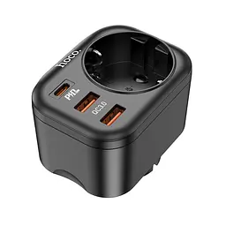 Мережевий зарядний пристрій Hoco NS3 USB/2 Type-C QC PD 20W 1 розетка чорне