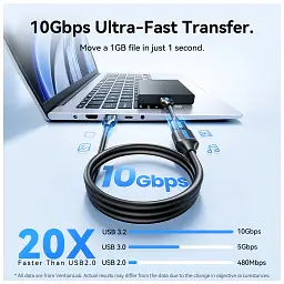 Дата кабель USB 3.2 AM/AF 2.0m 10Gbps PVC black Vention (CBOBH) - мініатюра 4