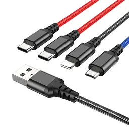 Кабель HOCO X76 4-in-1 Super charging cable(Type-C+Type-C+iP+Micro) чорний - мініатюра 2