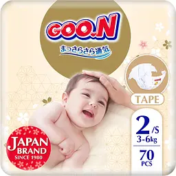 Упаковка підгузків для дітей Goo.N Premium Soft 2 S (3-6 кг) на липучках унісекс 140 шт. (70 шт. х 2 шт.) - мініатюра 2