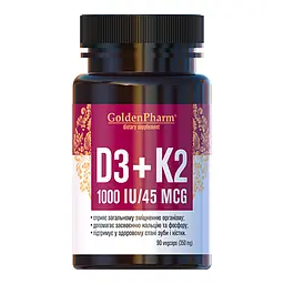 Вітаміни та мінерали Vitamin D3+K2, 90 вегакапсул Golden Pharm vit0001068