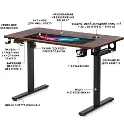 Стіл Mealux PowerDesk Energy Walnut з електрорегулюванням висоти (арт. EVO-201 Energy Walnut/B) - мініатюра 2