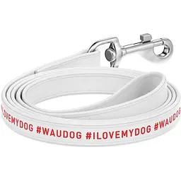 Повідець для собак шкіряний Waudog Design Я люблю свого собаку, 122х1,2 см, білий