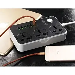 Мережевий фільтр LDNIO SC3604 подовжувач 2 м 3 розетки 6 USB із захистом сіро-чорний - мініатюра 4