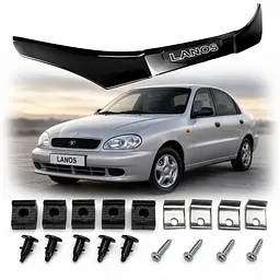 Дефлектор капоту мухобійка для Daewoo Lanos 2005- Євро кріплення Voron Glass