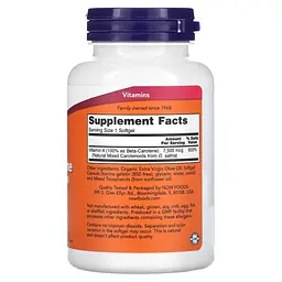 Вітаміни та мінерали NOW Natural Beta Carotene 25000 IU, 180 капсул - мініатюра 2