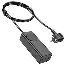 Мережевий подовжувач Hoco NS4 Sharp PD65W/2C1A desktop socket EU/GER Чорний - мініатюра 3