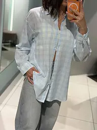 Сорочка жіноча в клітку з котону 20910 S-XL блакитна