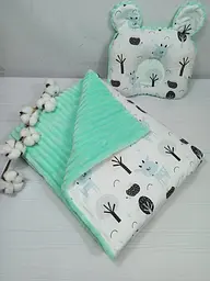 Плед для немовлят із знімним утеплювачем та подушка a.l.babybox Олені у лісі М'ятний
