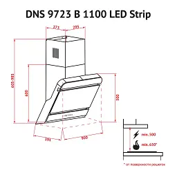 Витяжка декоративна похила Perfelli DNS 9723 B 1100 BL LED Strip - мініатюра 8